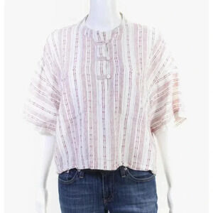 Derek Lam 10 Crosby Womens Striped Half Button Crop Tee Shirt Top White …